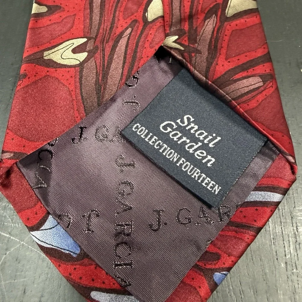 Jerry Garcia Snail Garden Red Floral Silk Tie‎ Abstract Art